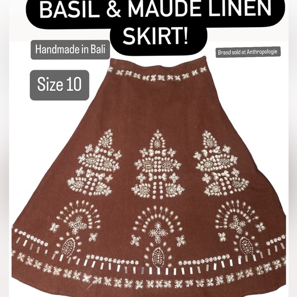 Anthropologie Dresses & Skirts - ✨ANTHROPOLOGIE BAISEL AND MAUDE handmade brown fit  & flare linen skirt size 10✨